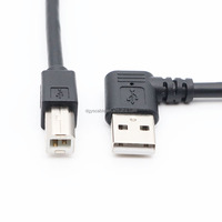 Connecteur USBAM 2.0 coudé vers prise USB mâle à extrémité droite. Convient pour les câbles de connexion d'imprimante. 0,2M Noir