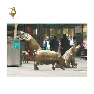 Life size bronze cast iron three brass pig statue for garden decoration