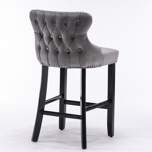 Contemporary Velvet Upholstered Wing Back Barstools With Button Tufted Decoration And Wooden Legs Chrome - Product Image 5
