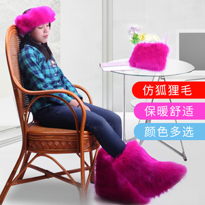 Stivali da Neve da <span class=keywords><strong>Donna</strong></span> Invernali in Pelliccia Sintetica di Volpe Colorata con Borsa e Fascia Abbinate - Product Image 4