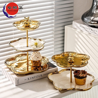 Ensemble de présentoirs à desserts de luxe pour fêtes, présentoir à cupcakes, plateau de présentation, ours mignon, acier inoxydable, fleur dorée, ensemble de 3 étages