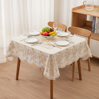 Nappe en PVC gaufré or, motif floral carré, imperméable, antidérapante, imprimée, personnalisable, avec bordure en dentelle, pour usage domestique moderne