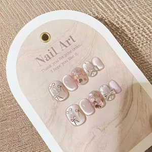 <span class=keywords><strong>Faux</strong></span> ongles Kawaii faits main effet œil de chat avec motifs de fleurs séchées et nœuds, 10 pièces, doux, élégants, illuminants, réutilisables - Product Image 5