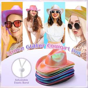 Sombrero de vaquero brillante de Halloween occidental, sombrero de vaquero holográfico metálico para mujeres y niñas, boda, cumpleaños, fiesta de neón - Product Image 4