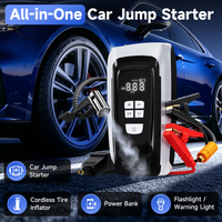 Démarreur de voiture et gonfleur de pneus 2-en-1 en gros, courant de crête 600A, batterie Li-ion 12000mAh avec lumière d'urgence LED