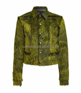 Collar extendido de cuero de vaca de lujo Original pelo en cuero Unisex mujeres hombres chaqueta recortada <span class=keywords><strong>verde</strong></span> llamativo chaquetas de cuero para hombres - Product Image 1