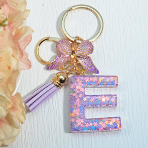 Llavero de Coche para Mujer con Colgante Personalizado de Letras Inglesas, Lentejuelas, Copo de Nieve, Borla y Mariposa - Product Image 5