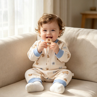 Bodysuit Bayi Katun 0-24 Bulan Lengan Panjang Kancing Depan Motif Beruang Lucu Jumpsuit Bayi untuk di Rumah OEM ODM Tersedia
