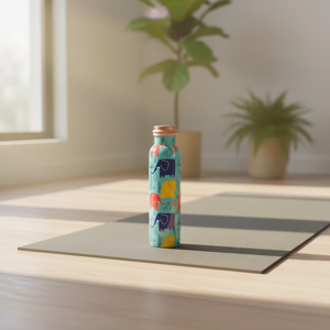 Decorative Floral Peacock Print Pure Copper <b>Flask</b> Ayurvedic Natural Detox Drinking Vessel Leakproof Sports <b>Bottle</b> Travel Gear - Product Image 3