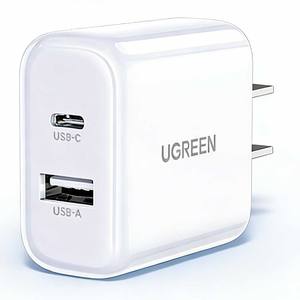 Chargeur rapide UGREEN 20W double port USB-C et USB-A pour iPhone 17 Pro Max et appareils Android avec prise pliable - Product Image 1