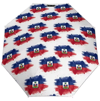 Nouveau Parapluie Automatique Pliant Moderne à Trois Volets avec Carte du Drapeau d'Haïti Imprimée Personnalisée, Protection UV, Coupe-Vent