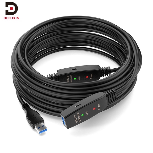DFX USB 3.0 PVC Active Repeater Cable 30m Black Extension with 3 Signal Boosters and Micro USB Power Port for Camera & VR