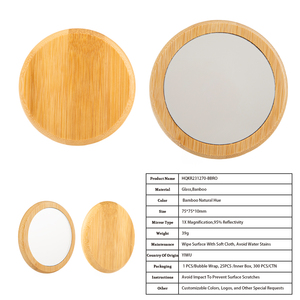 Bamboo Frame Round Compact <b>Mirror</b> Single Side <b>Lightweight</b> Portable Makeup <b>Mirror</b> for Daily Use Custom Logo Available - Product Image 5