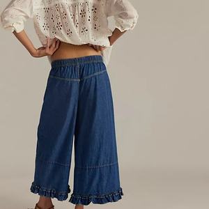 Jeans de Mezclilla Bloomer de Cintura Alta, Corte Recto, Transpirables, Bordados, con Estampado de Dibujos Animados, Lavado Claro - Product Image 2