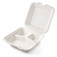 Boîte à clapet compostable à 3 compartiments en bagasse de 9 pouces, en fibre de canne à sucre, pour la restauration et la livraison de repas
