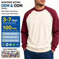 Chemise décontractée oversize pour homme en coton 100% 280GSM, col rond, manches raglan longues, personnalisable, color-block, couleur automne