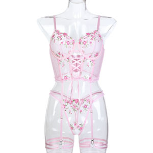 ชุดชั้นในเซ็กซี่ปักลายดอกไม้น่ารักน่ารักเซ็ตชุดชั้นในแบบบาง - Product Image 1