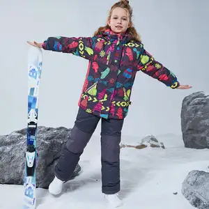 Vêtements d'hiver pour enfants vestes coupe-vent pantalons en coton salopette combinaison de peinture 2 pièces polaire vêtements de ski habit de neige pour la protection contre la neige