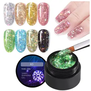AS New Super polish Shiny 8 Colors Sequins sparkling Disco gel Series Soak Off Nail Gel Paint For Nail Art Painting