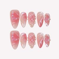 Offre Spéciale – Faux Ongles en Acrylique Certifiés, Forme Amande, Effet Dégradé Rose Pêche Aurore, Fleurs et Papillons 3D – Vente en Gros Personnalisable