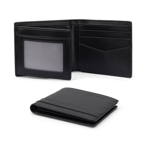Cartera de Cuero Genuino para Hombre, con Protección RFID Antirrobo, Horizontal, Triple Pliegue, Color Negro Sólido, para Uso Diario - Product Image 1