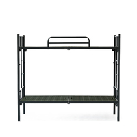 Lit superposé double en métal avec sommier à lattes et échelle, finition thermolaquée, lit de dortoir durable