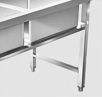 Table d'évier double autoportante en acier inoxydable 304 personnalisée avec roulettes, capacité de charge de 300 kg/m pour cuisine de restaurant commercial