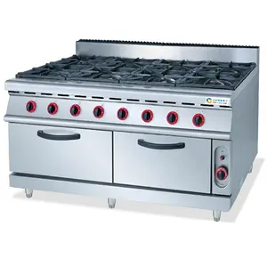 Fogão a gás de aço inoxidável, equipamento industrial de cozinha com forno, 8 queimadores e armário para venda quente