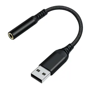 Kabel adaptor mikrofon Audio Tipe A, aksesori earphone warna hitam 2 In 1 USB ke 3.5MM Jack Aux Audio Sound Card