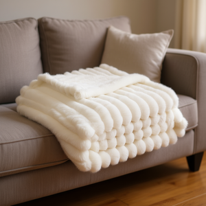 Manta de Felpa Suave Blanca Rectangular para Sofá, Acogedora, para Todas las Estaciones, Lavable a Máquina - Product Image 2