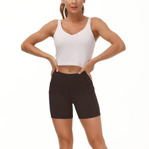 Shorts de Yoga para Mujer, Cintura Alta, Ajustados, Transpirables, de Poliéster, Cintura Elástica, 2 Bolsillos Laterales, Control de Abdomen, Color Sólido, para Correr y Hacer Ejercicio - Product Image 4