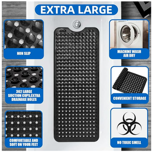 Tapis de Douche Antidérapant en Plastique pour Baignoire 39x16 Pouces Extra Long Lavable en Machine avec Trous de Drainage et Ventouses - Product Image 3