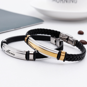 Custom Engraved Stainless Steel Braided <b>Rope</b> <b>Bracelet</b> Gold Plated Accents Unisex Couple Gift Jewelry Maria Name Personalized - Product Image 1