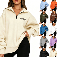 Sweat-shirt à col montant zippé personnalisé avec logo, faible MOQ, en coton uni, pour femme, ensemble décontracté de fitness et de sport