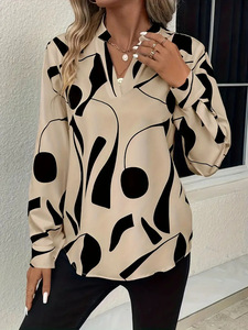 Punto para Europa América Deseo transfronterizo Comercio exterior <span class=keywords><strong>Mujer</strong></span> Suelto Impreso Turn-Down Collar Patrón geométrico Anti-Pilling - Product Image 2
