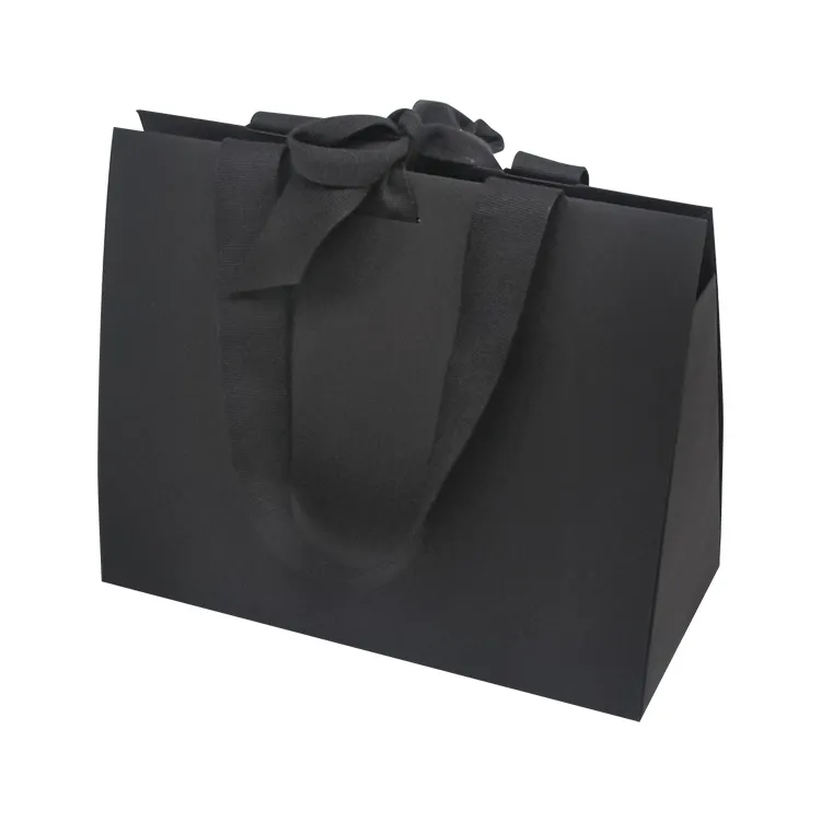 Черный индивидуальный Роскошный складной шоппинг ювелирные изделия роскошный подарок на заказ бумажная сумка с лентой