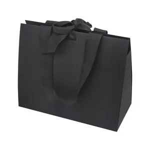Black Customized Luxury Folding Shopping Jewelry Luxury Gift Custom Paper Shopping Bag With Ribbon