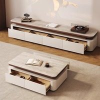 Ensemble table basse et meuble TV minimaliste italien pour salon, meuble TV en bois blanc avec tiroirs de rangement