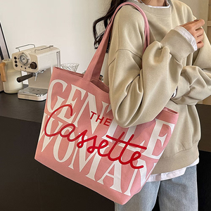 Sac fourre-tout en toile écologique pour les femmes Logo personnalisé fermeture éclair plage voyage épicerie dessin animé promotionnel - Product Image 5