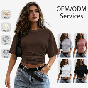 T-shirt <span class=keywords><strong>femme</strong></span> Sweethoney OEM uni à col rond, T-shirt ajusté pour fille, T-shirt court très élastique en modal pour <span class=keywords><strong>femme</strong></span> - Product Image 1