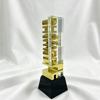 Trophée personnalisé en métal et cristal gravé au laser 3D avec finition plaquée or, style luxe léger, motif floral, récompenses d'entreprise