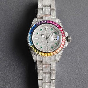 La montre mécanique entièrement sertie de diamants, véritablement magnifique, est arrivée. Diamants étincelants, avec une lueur nocturne extraordinaire. - Product Image 1