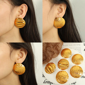 Gold Round Earrings Findings <b>Titanium</b> Steel For Earring Making Women Jewelry Components Geometric Shape EH551 EH552 EH553 - Product Image 4