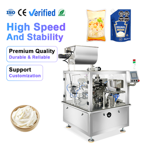 Máquina de envasado rotativa multifuncional que ahorra trabajo para mayonesa, kétchup y mantequilla de cacahuete en bolsas doypack y stand-up. - Product Image 1