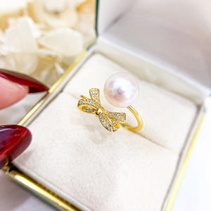 Anneau en argent S925, accessoire DIY, porte-anneau en forme de nœud avec perles rondes de 6 à 8 mm pour la fabrication de bijoux 1477 - Product Image 3