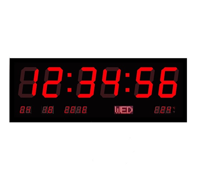 Huge Size Resin Electric LED Wall Mounted Digital Calendar Clock with Day and Temperature Mediterranean Style for Living Room