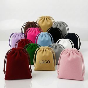 Luxury Velvet Drawstring Pouch Customizable Hot Stamped Jewelry <b>Gift</b> Packaging Soft Dustproof Reusable <b>Bag</b> Rings Earrings - Product Image 1