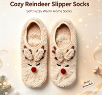 Chaussons et chaussettes d'hiver pour femmes, tricotés, antidérapants, à motifs animaliers