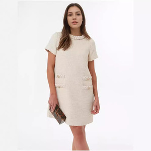 Elegante <span class=keywords><strong>abito</strong></span> in <span class=keywords><strong>Tweed</strong></span> aderente aderente con bottoni a girocollo a maniche corte da donna - Product Image 5