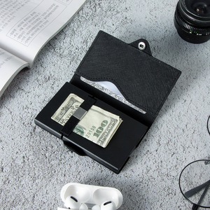 Newest Saffiano Genuine Leather Credit <b>Smart</b> Aluminum <b>Wallet</b> RFID Business Credit Card Credit <b>Smart</b> Card Holder Pop up <b>Wallet</b> - Product Image 2